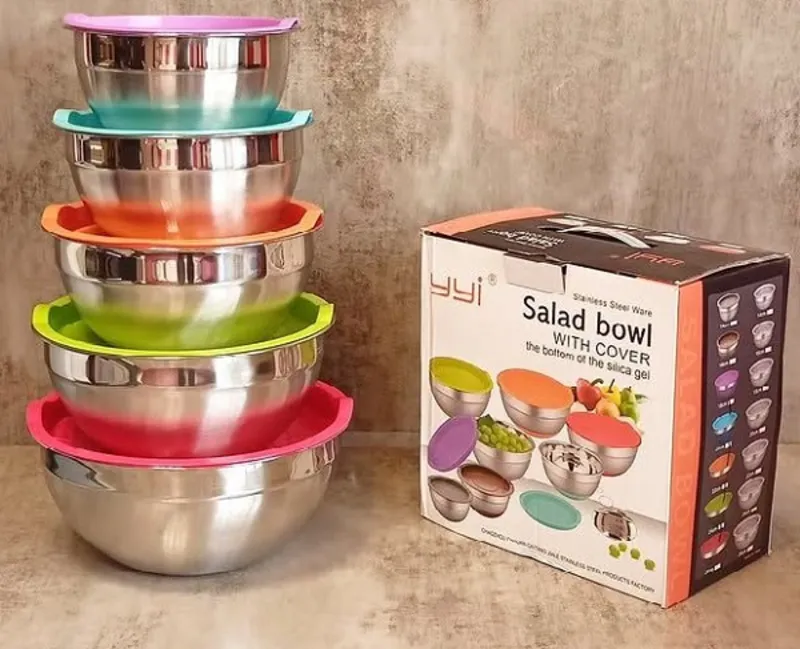 کاسه استیل 5 تکه درب دار رنگی برند YYI gallery1