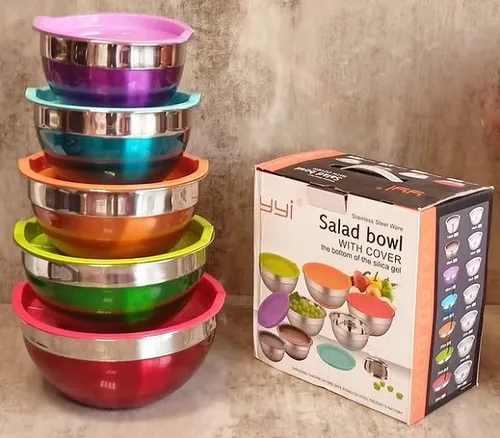 کاسه استیل 5 تکه درب دار رنگی برند YYI