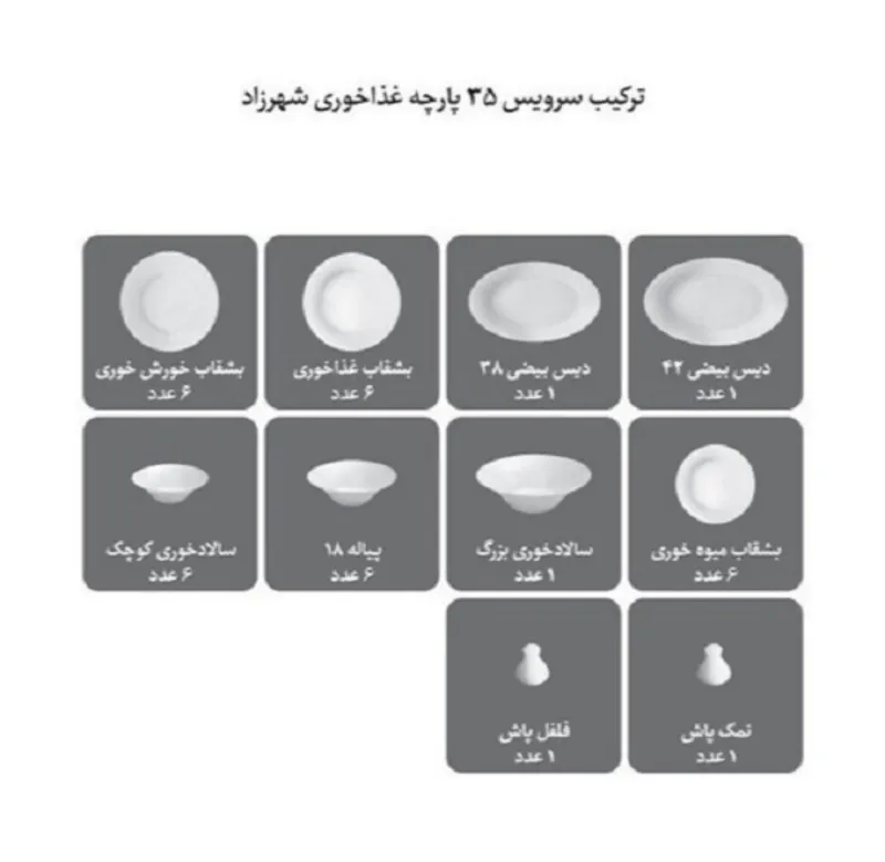 سرویس چینی 35 پارچه غذاخوری سریر سپید gallery2