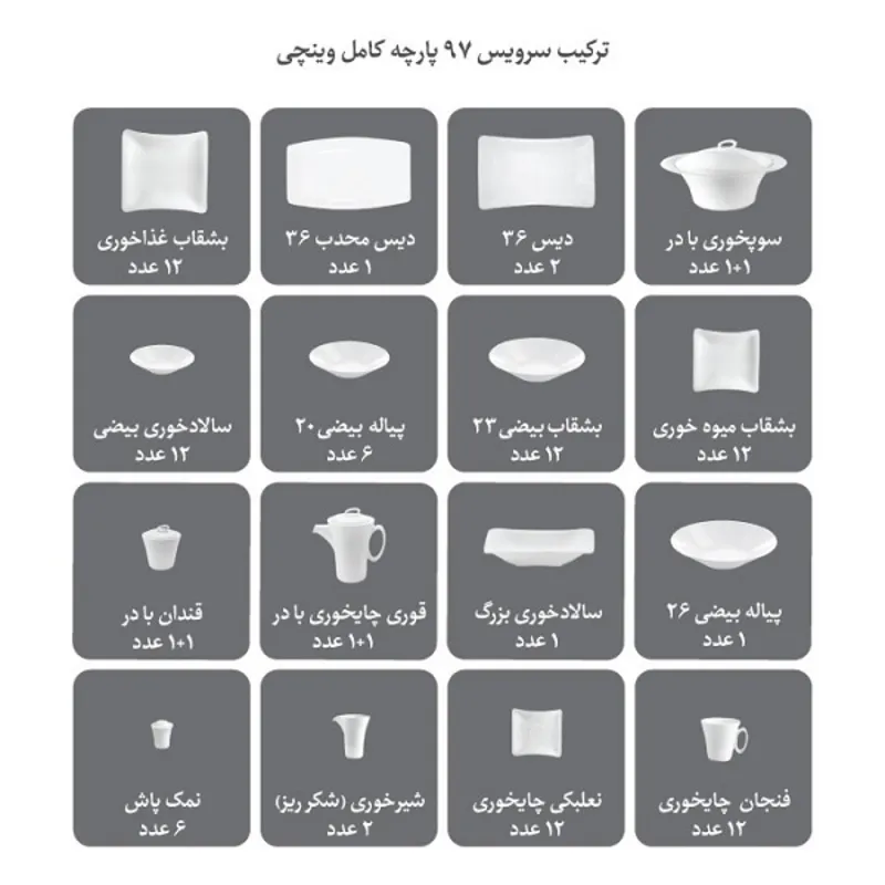 سرویس غذاخوری 97 پارچه چینی زرین مدل سورن اوریت gallery9