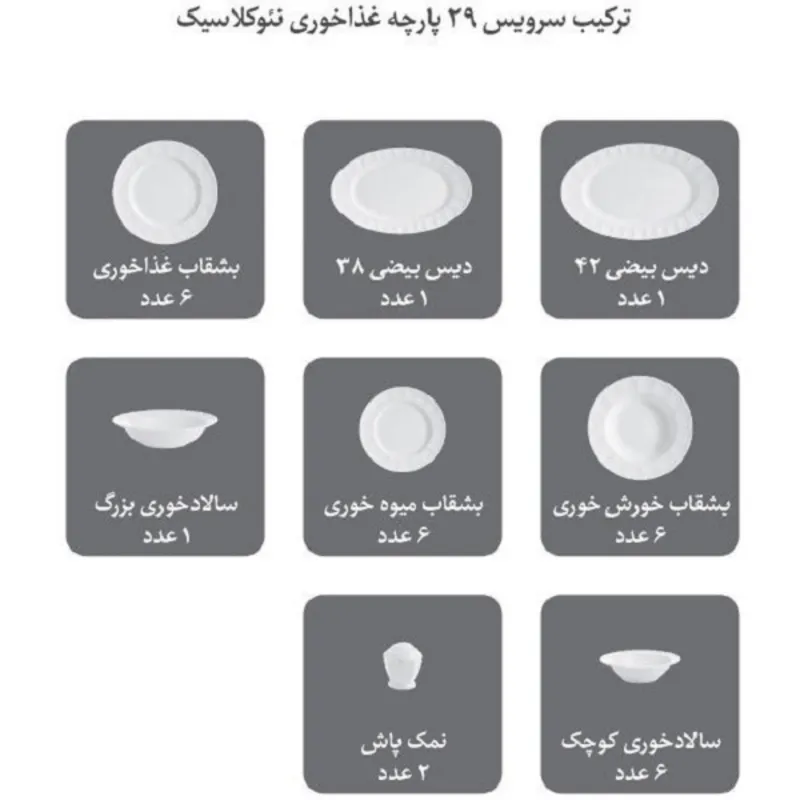سرویس 29 پارچه غذاخوری آسمان چینی زرین gallery3